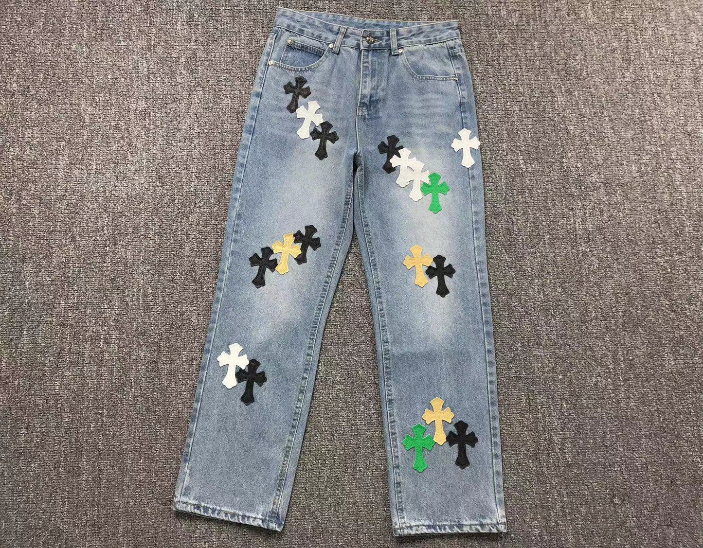 Chrome Hearts Cross Patch Jeans Blue Washed