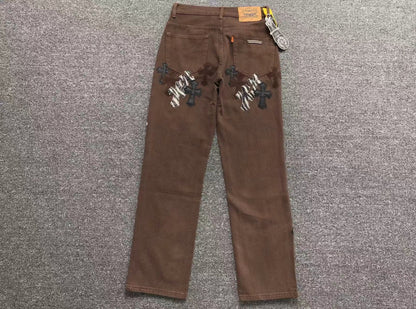 Chrome Hearts Zebra Cross Patch Jeans Brown