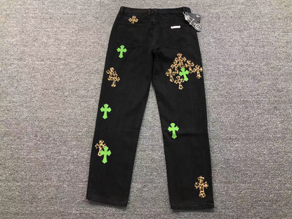 Chrome Hearts Leopard Cross Patch Jeans Black