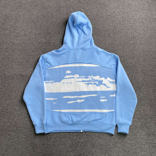 Corteiz Hybrid Jacquard Knit Alcatraz Jacket Baby Blue