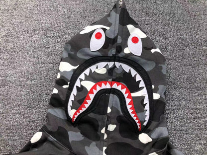 BAPE CITY CAMO SHARK WGM FULL ZIP HOODIE BLACK