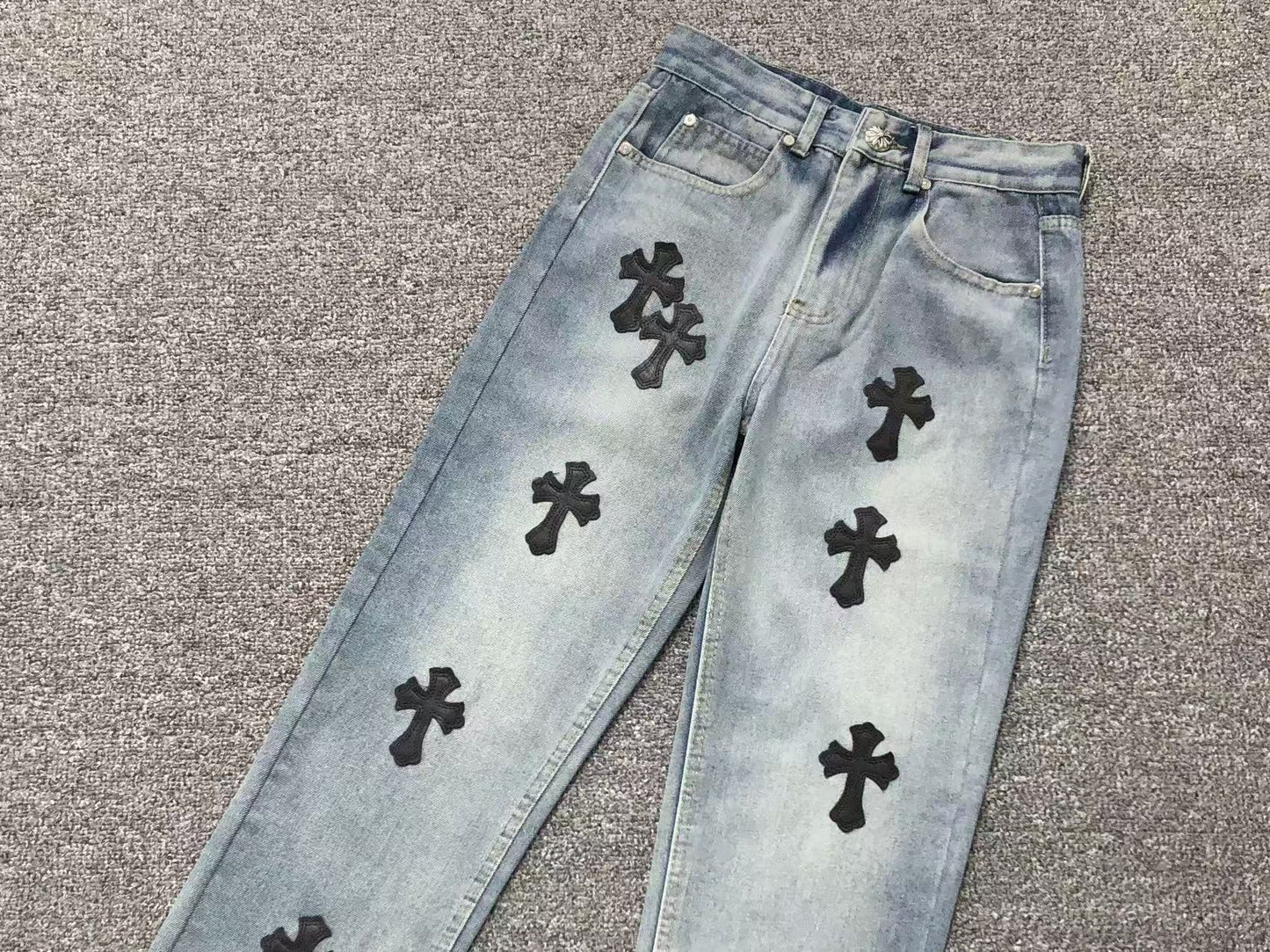 Chrome Hearts Cross Patch Jeans Blue Washed