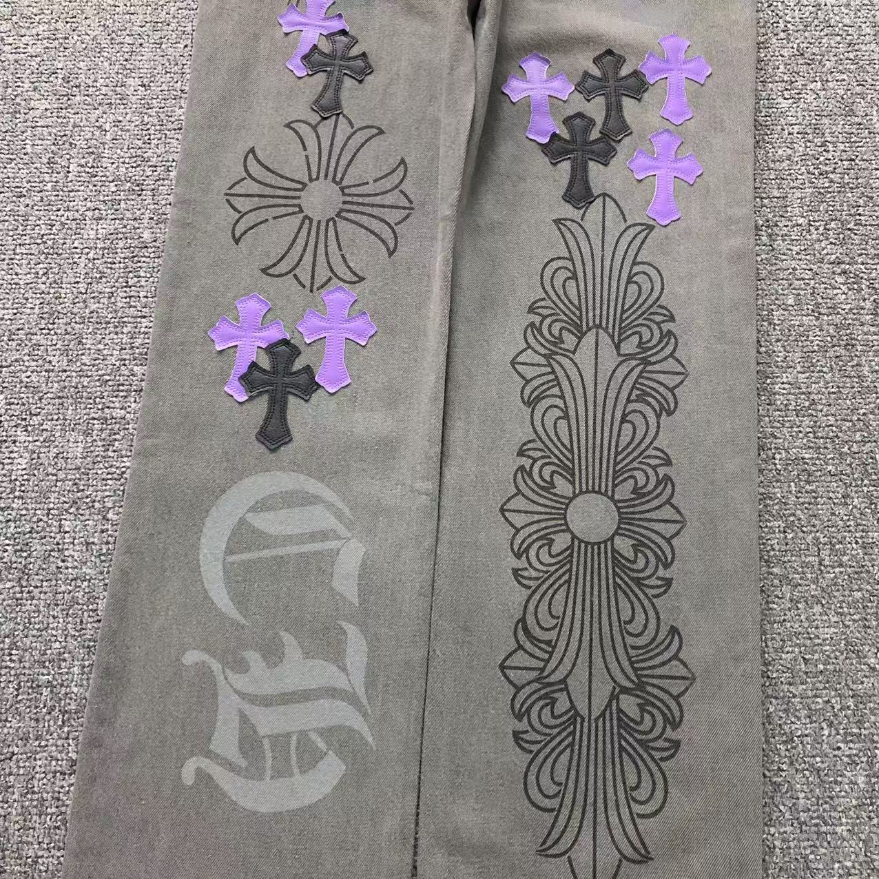 Chrome Hearts Cross Patch Jeans Grey