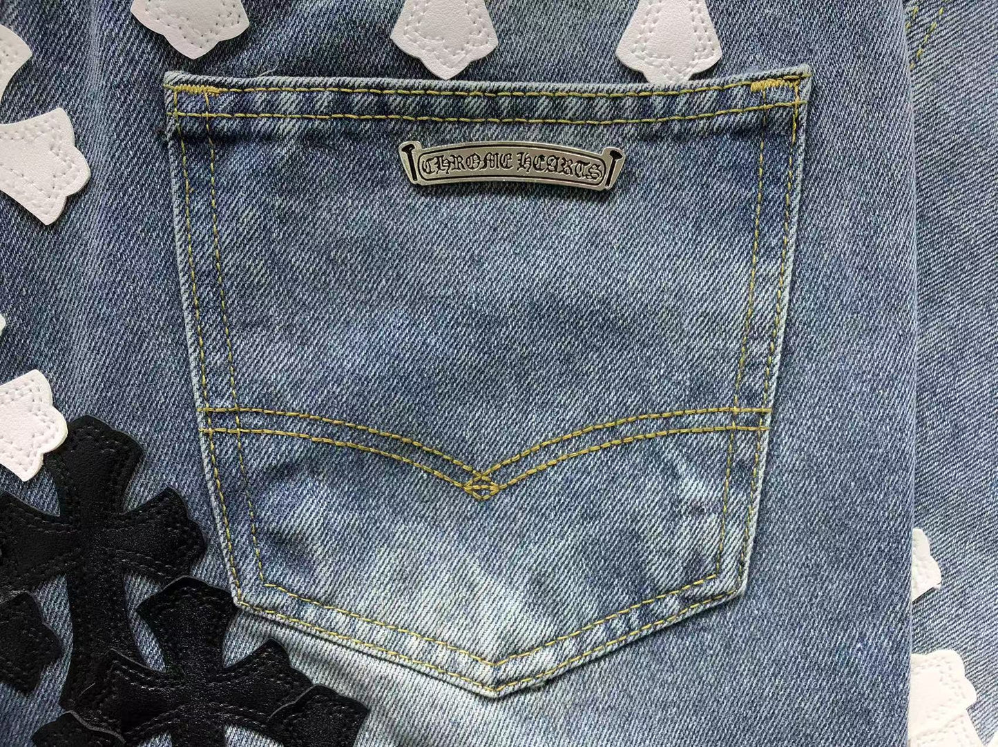 Chrome Hearts Cross Patch Jeans Blue Washed