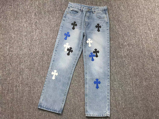 Chrome Hearts Cross Patch Jeans Blue Washed