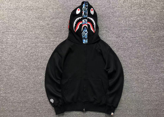 BAPE ABC SHARK FULL ZIP DOUBLE HOODIE BLACK BLUE