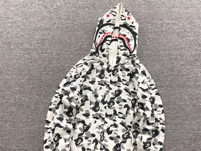 BAPE ABC CAMO DOUBLE SHARK FULL ZIP HOODIE GREY