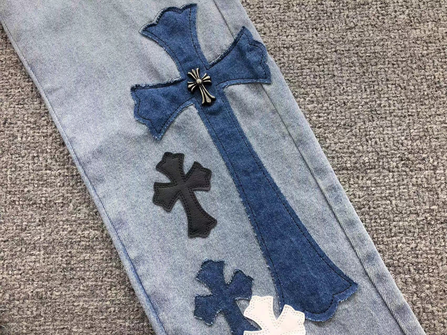 Chrome Hearts Cross Patch Jeans Blue