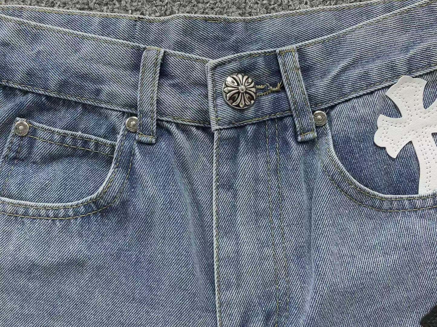 Chrome Hearts Cross Patch Jeans Blue