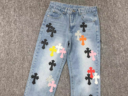 Chrome Hearts Cross Patch Jeans Blue