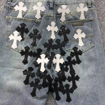 Chrome Hearts Cross Patch Jeans Blue Washed