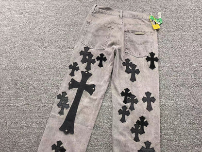 Chrome Hearts Cross Patch Jeans Grey