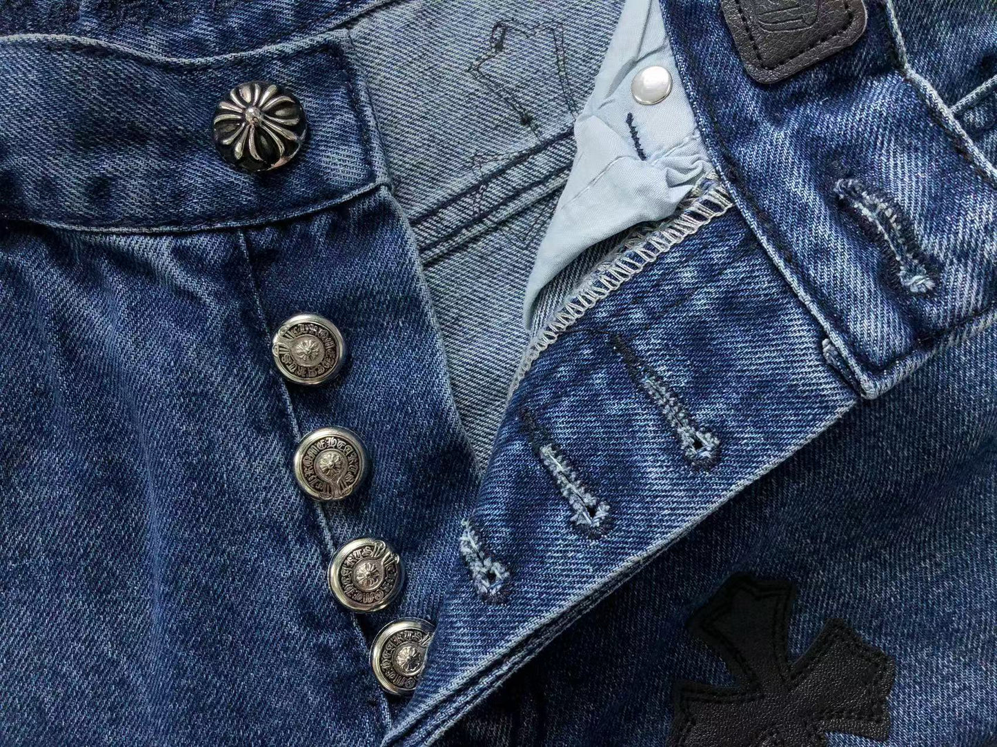 Chrome Hearts Cross Patch Jeans Blue