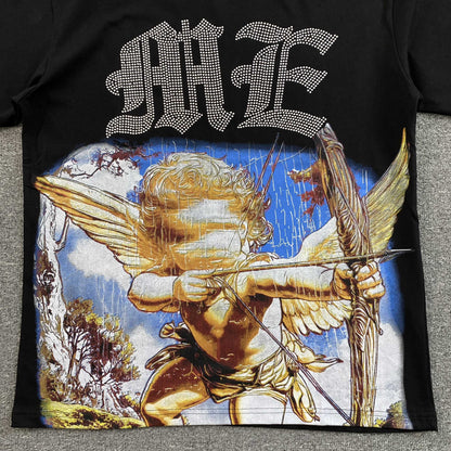 Mixed Emotion Angel Rhinestone Tee Black