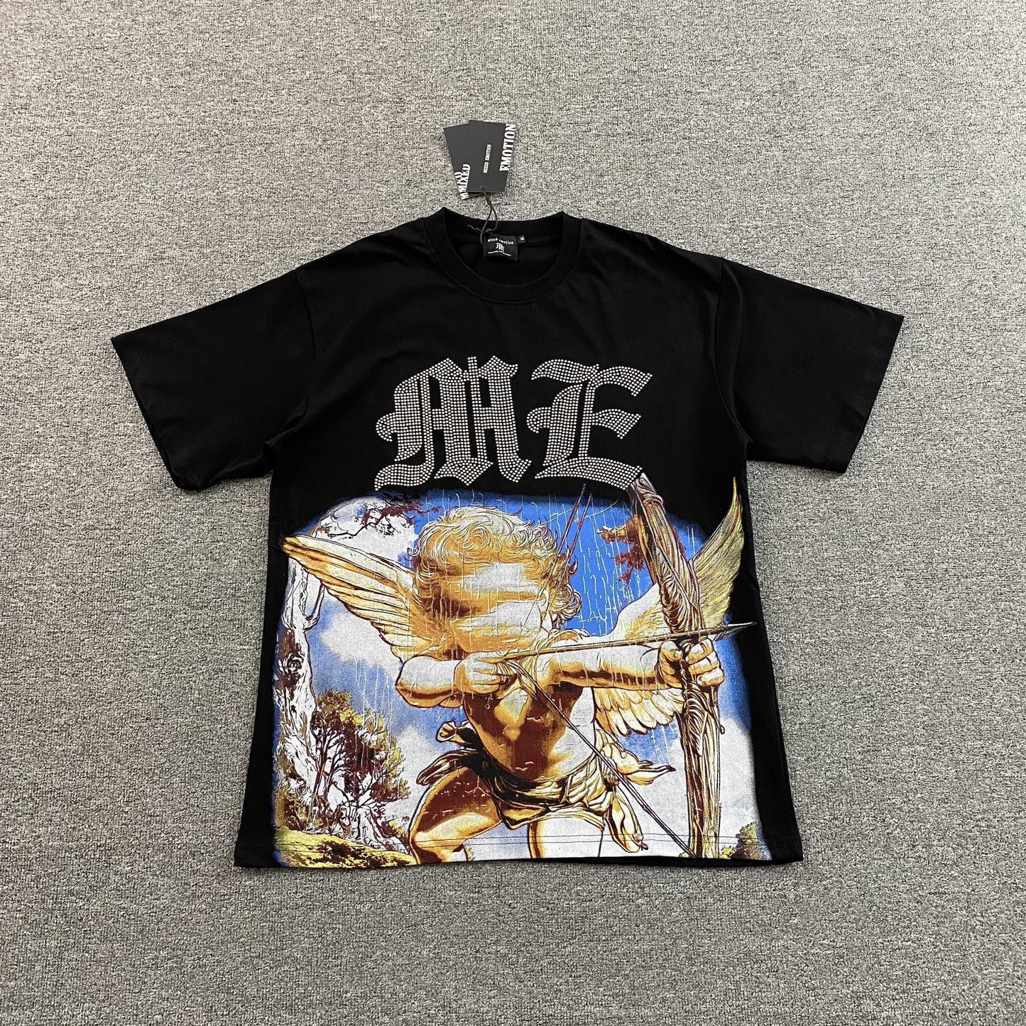 Mixed Emotion Angel Rhinestone Tee Black