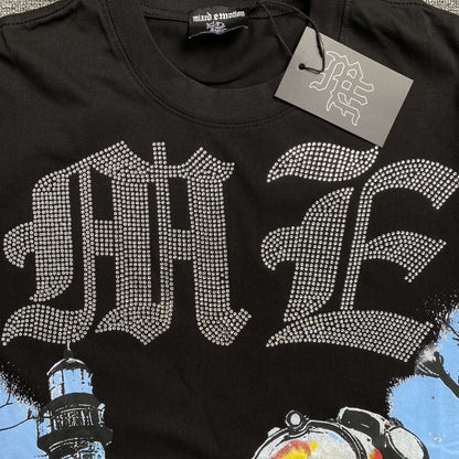 Mixed Emotion Astronaut Rhinestone Tee Black