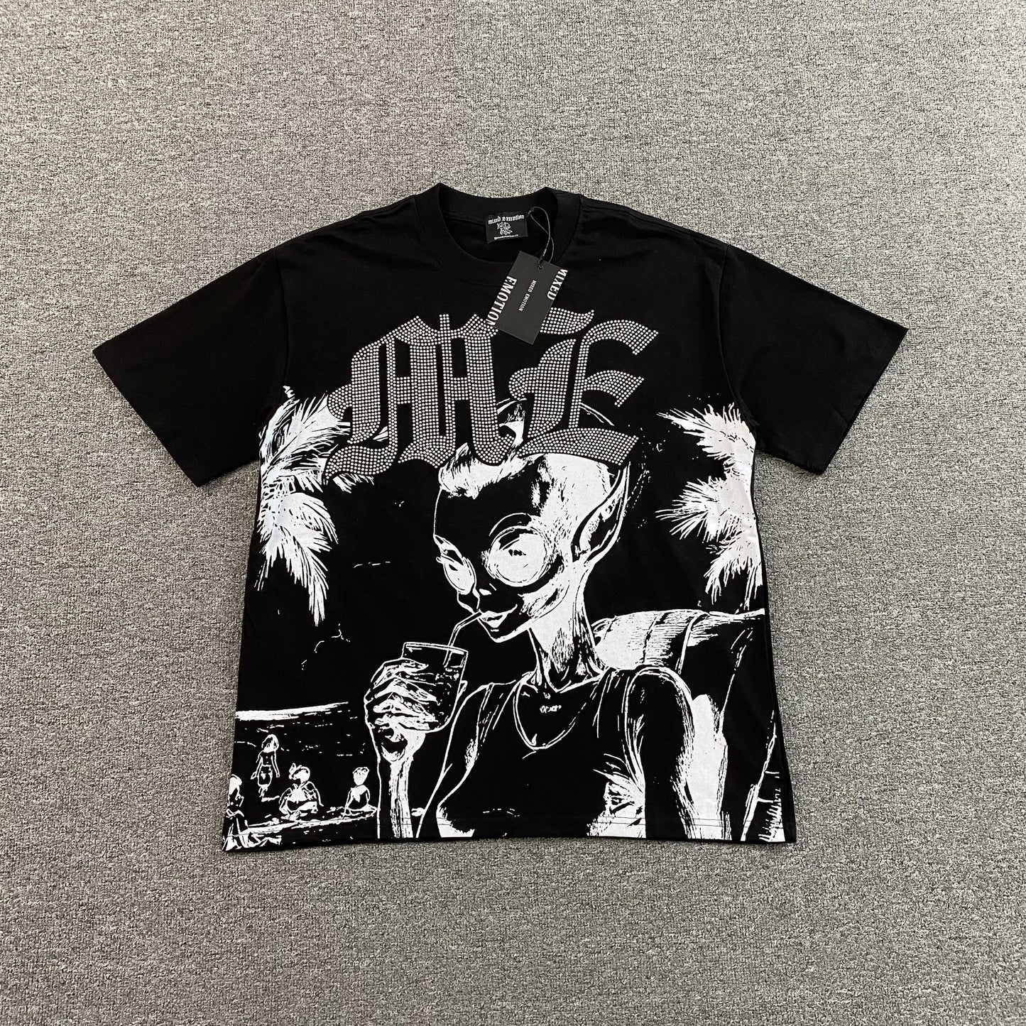 Mixed Emotion Beach Rhinestone Tee Black