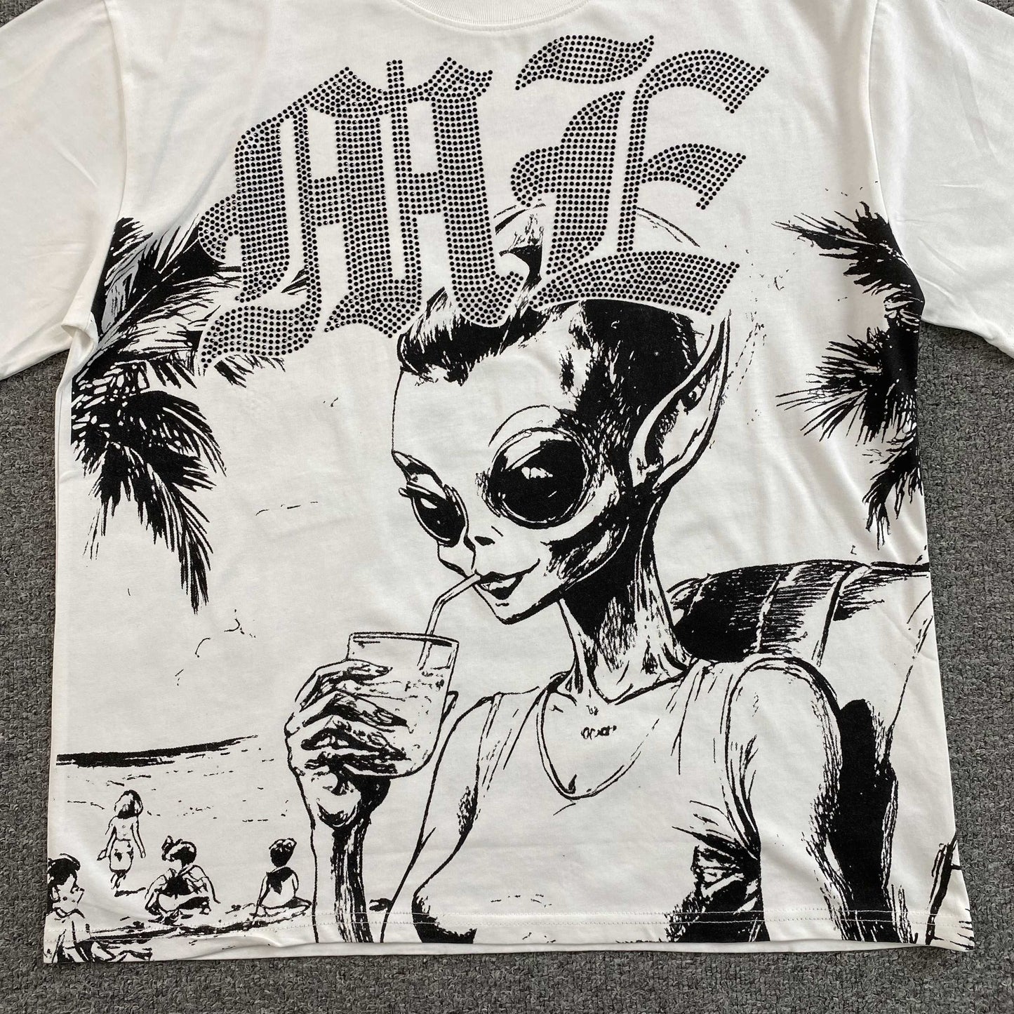 Mixed Emotion Beach Rhinestone Tee White