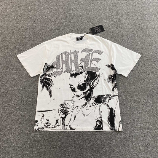 Mixed Emotion Beach Rhinestone Tee White