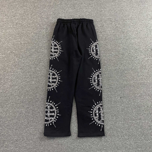 Mixed Emotion Eclipse Rhinestone Sweatpants Black