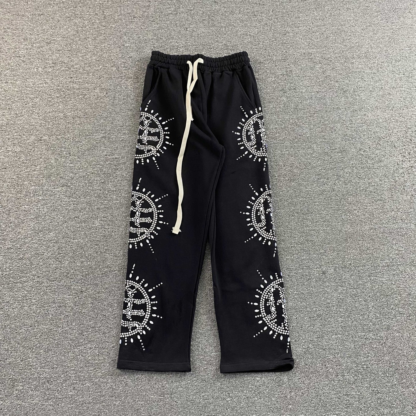 Mixed Emotion Eclipse Rhinestone Sweatpants Black
