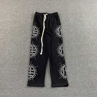 Mixed Emotion Eclipse Rhinestone Sweatpants Black