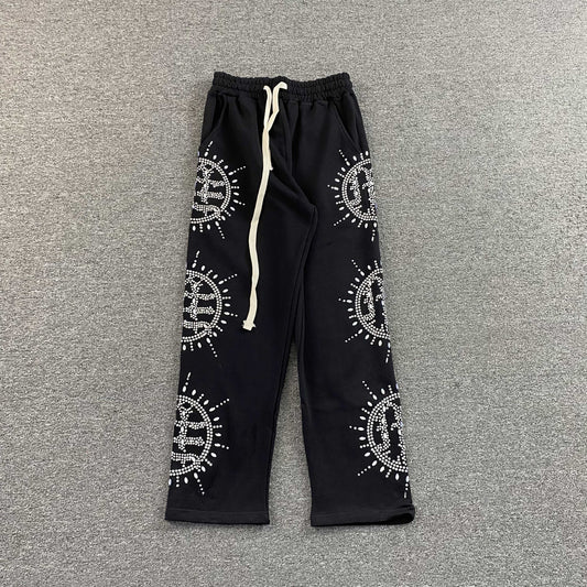 Mixed Emotion Eclipse Rhinestone Sweatpants Black