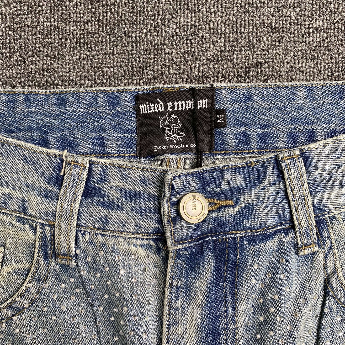 Mixed Emotion ME Rhinestone Jeans Blue