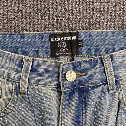 Mixed Emotion ME Rhinestone Jeans Blue