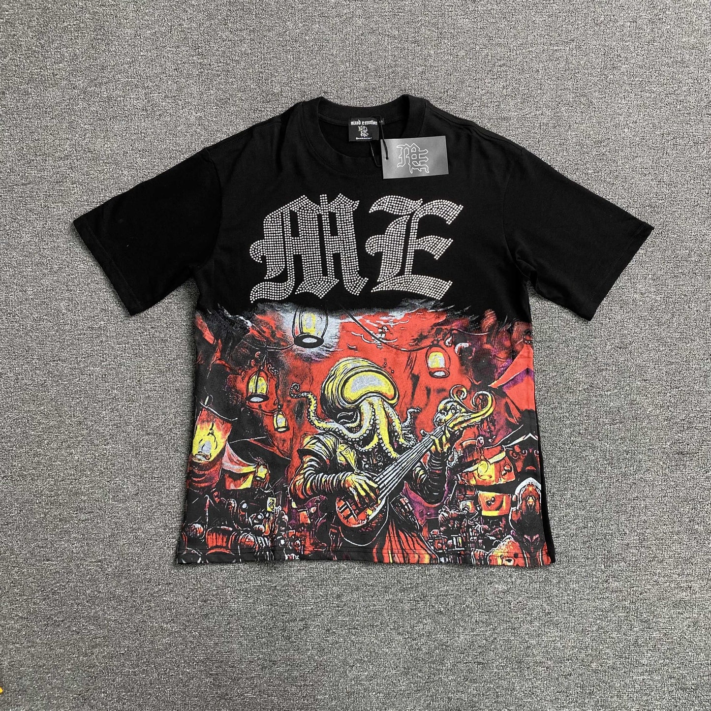 Mixed Emotion Octopus Rhinestone Tee Black