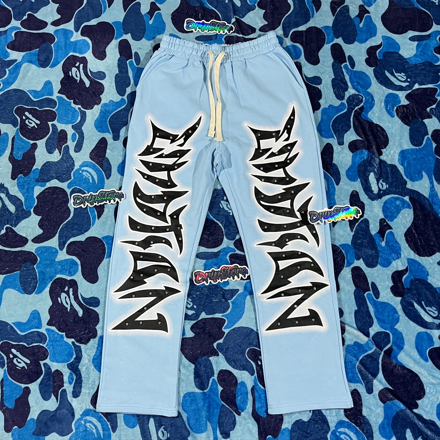Mixed Emotion Graffiti Sweatpants Skyblue