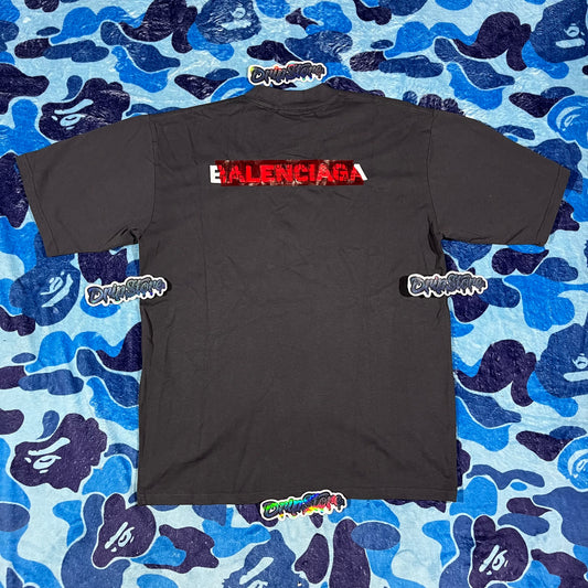 Balenciaga Red Tape T-Shirt Black