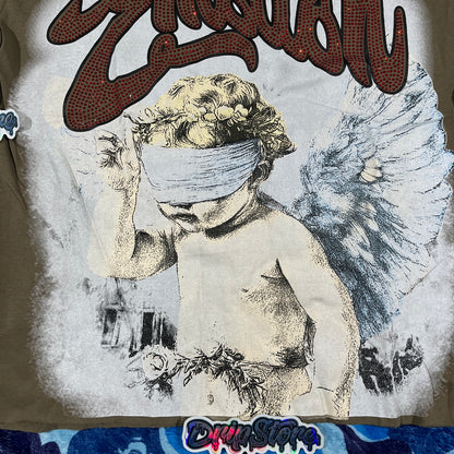 Mixed Emotion Blinded Rhinestone Tee Grey