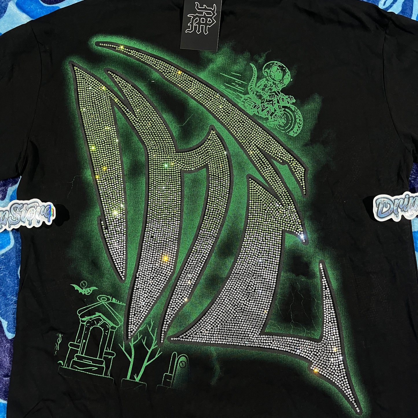 Mixed Emotion Goblin Rhinestone Tee Black