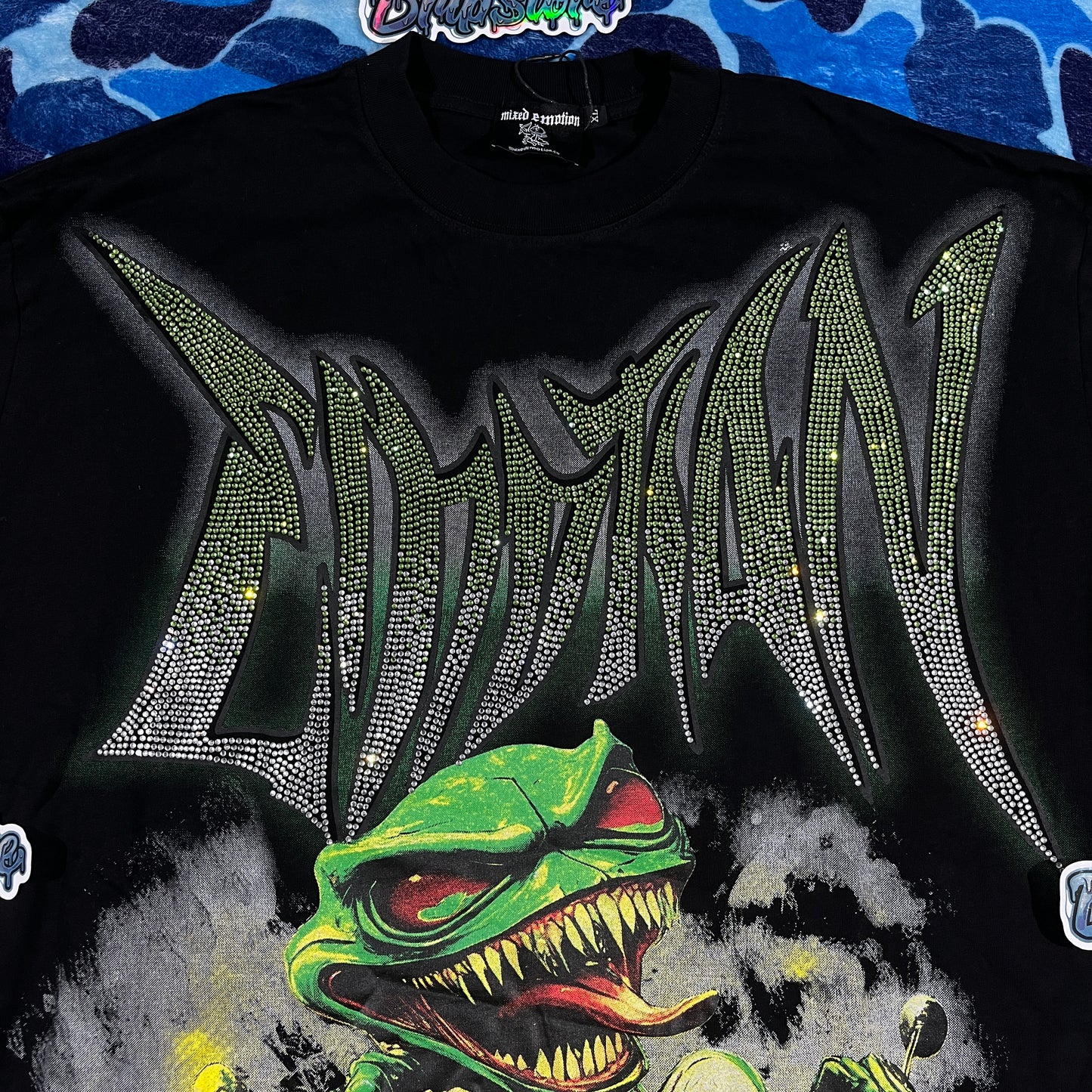 Mixed Emotion Goblin Rhinestone Tee Black
