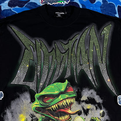 Mixed Emotion Goblin Rhinestone Tee Black