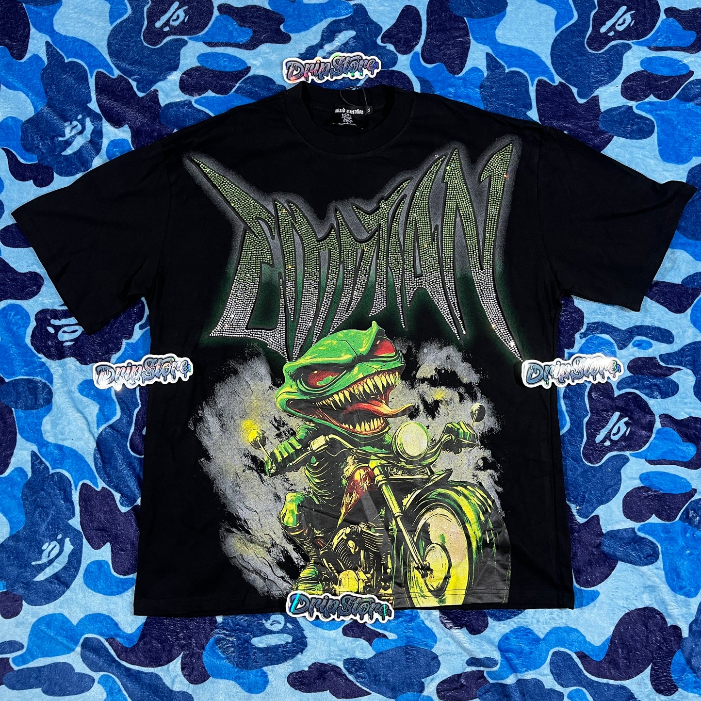 Mixed Emotion Goblin Rhinestone Tee Black