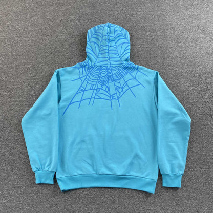 Sp5der Heavy Web Hoodie Cyan