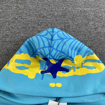 Sp5der Heavy Web Hoodie Cyan