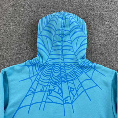 Sp5der Heavy Web Hoodie Cyan