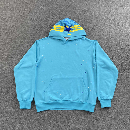 Sp5der Heavy Web Hoodie Cyan