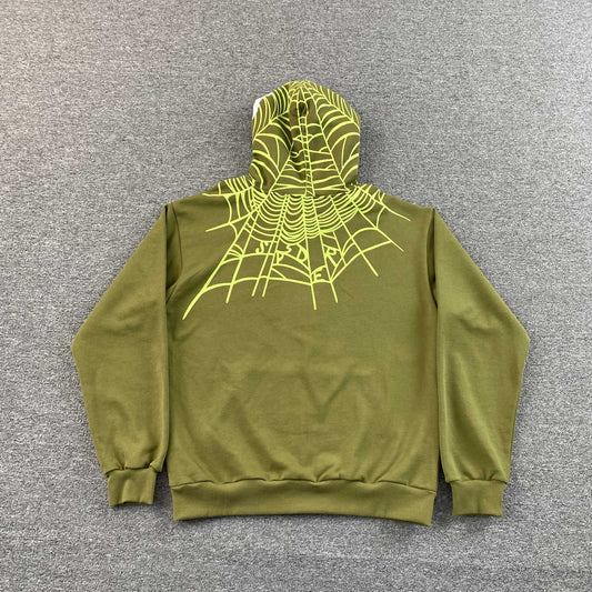 Sp5der Heavy Web Hoodie Olive