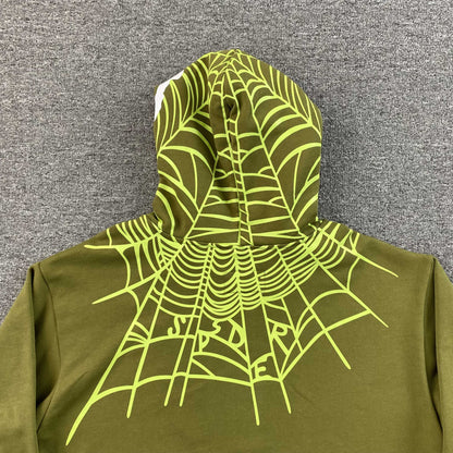 Sp5der Heavy Web Hoodie Olive