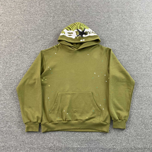 Sp5der Heavy Web Hoodie Olive