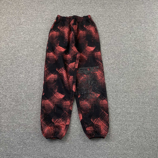 Sp5der Plaid Splatt Sweatpants Red