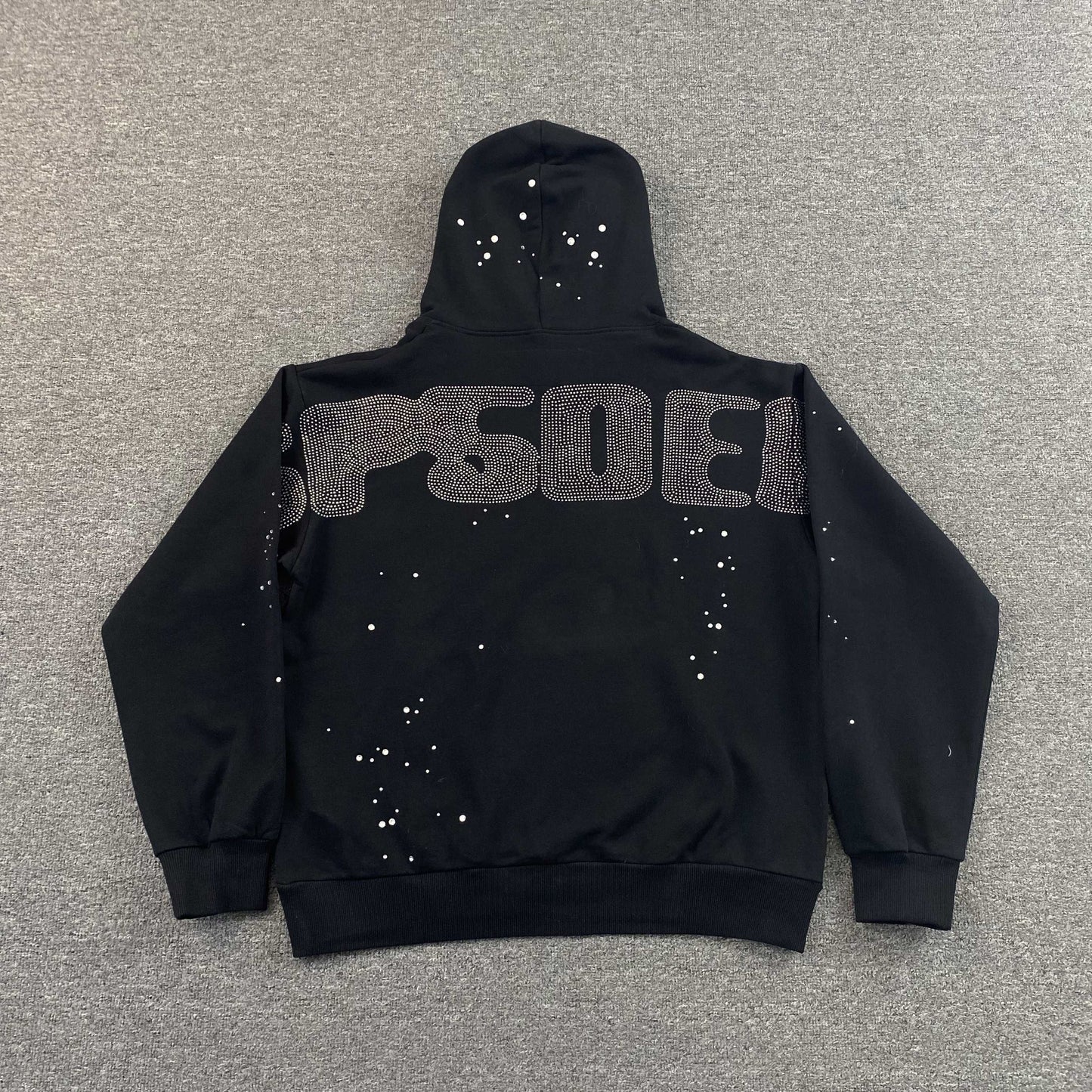 Sp5der Rhinestone Silk Hoodie Black