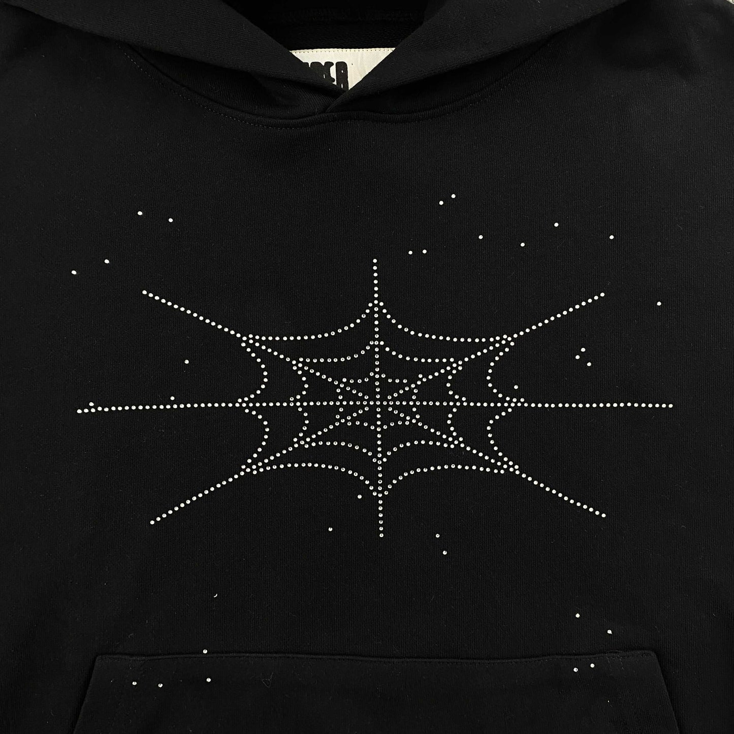 Sp5der Rhinestone Silk Hoodie Black