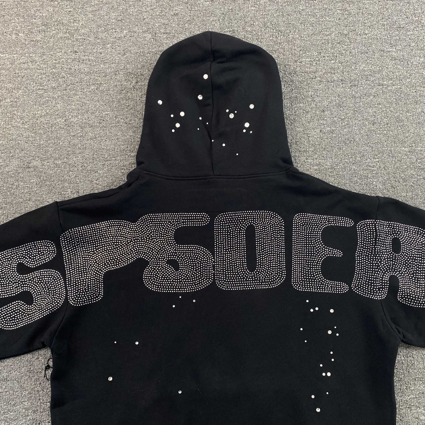 Sp5der Rhinestone Silk Hoodie Black