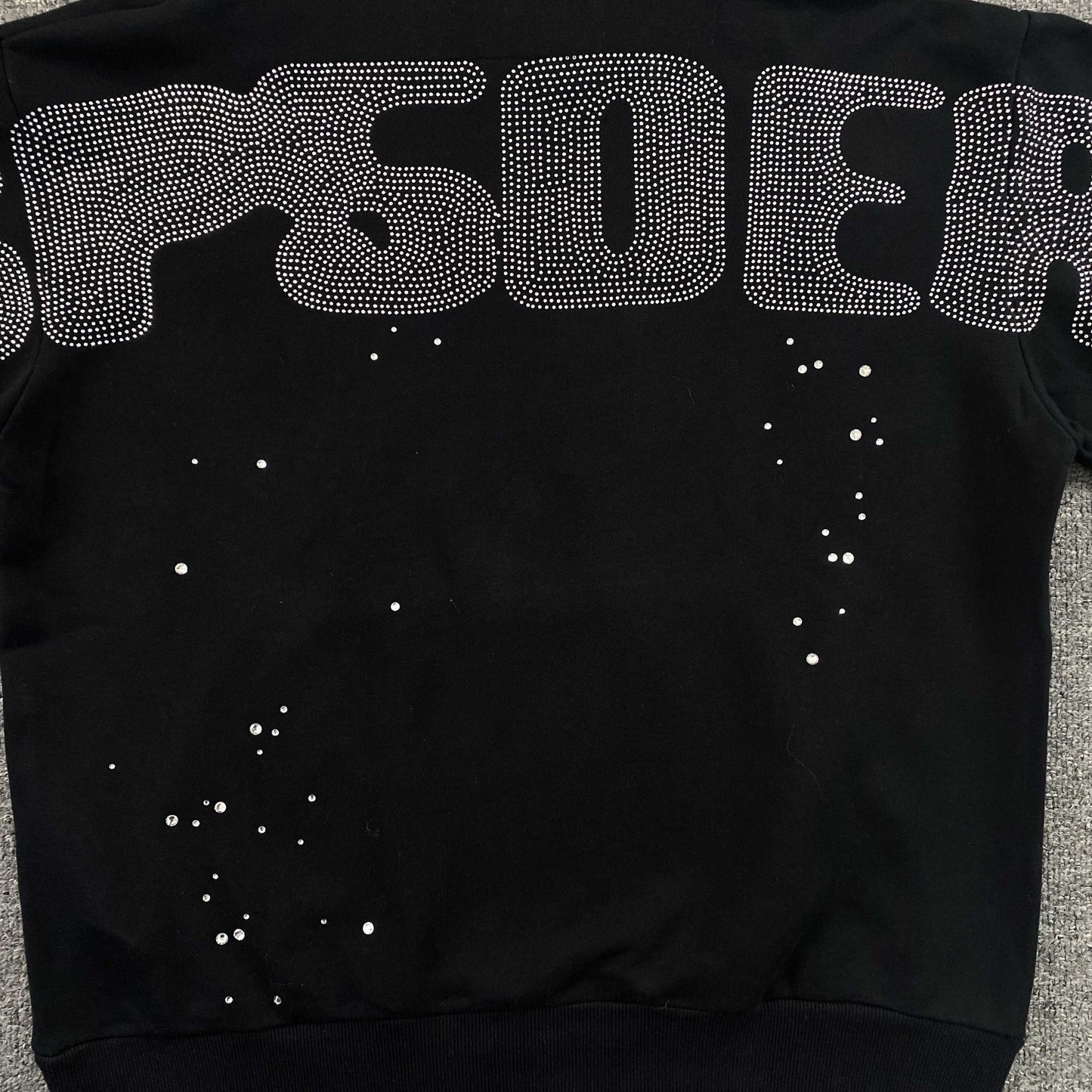 Sp5der Rhinestone Silk Hoodie Black
