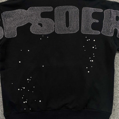 Sp5der Rhinestone Silk Hoodie Black